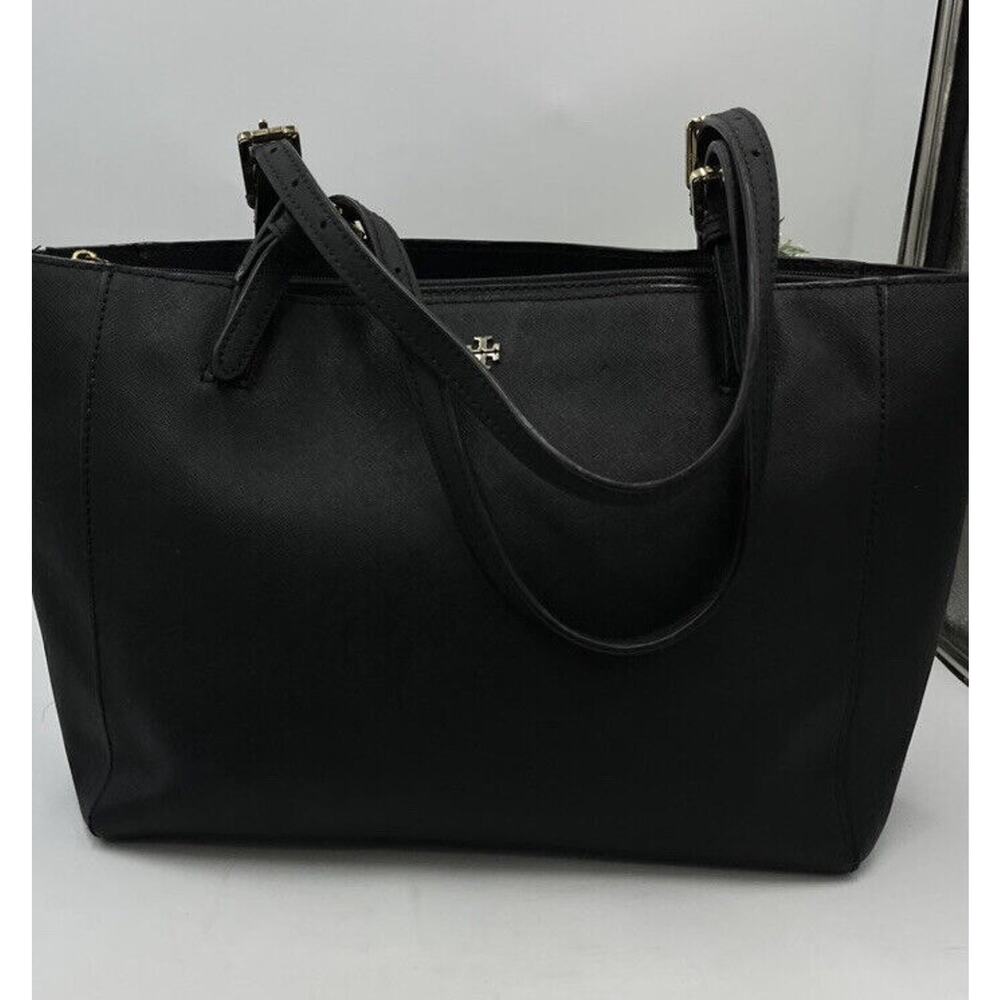 Tory Burch York Buckle Black Saffiano Leather Gold Tone Hardware Bucket Tote Bag